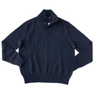 NEW Polo Ralph Lauren Button Mock Neck Sweater! M L  Navy With Red Polo Player